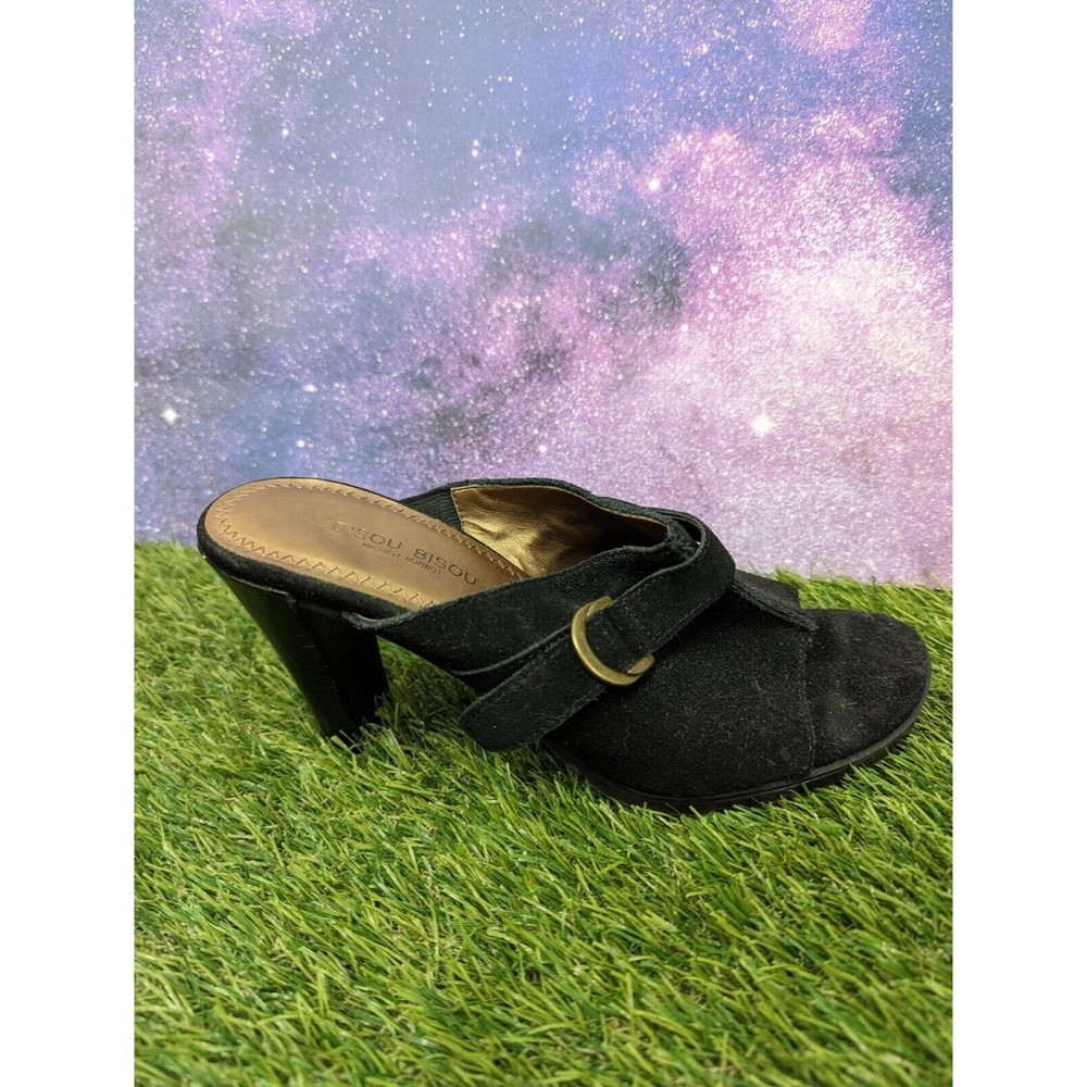 Bisou Bisou, Women's, Open Toe, Mule Heels Size US 7 M, Black Suede